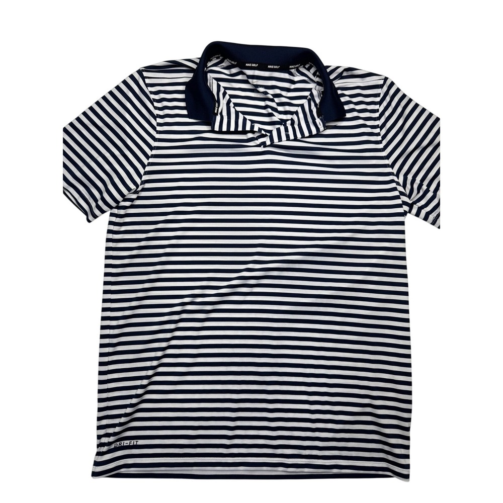 Nike Golf Dri-FIT Polo Shirt Mens Large Navy Blue White Striped Short Sleeve